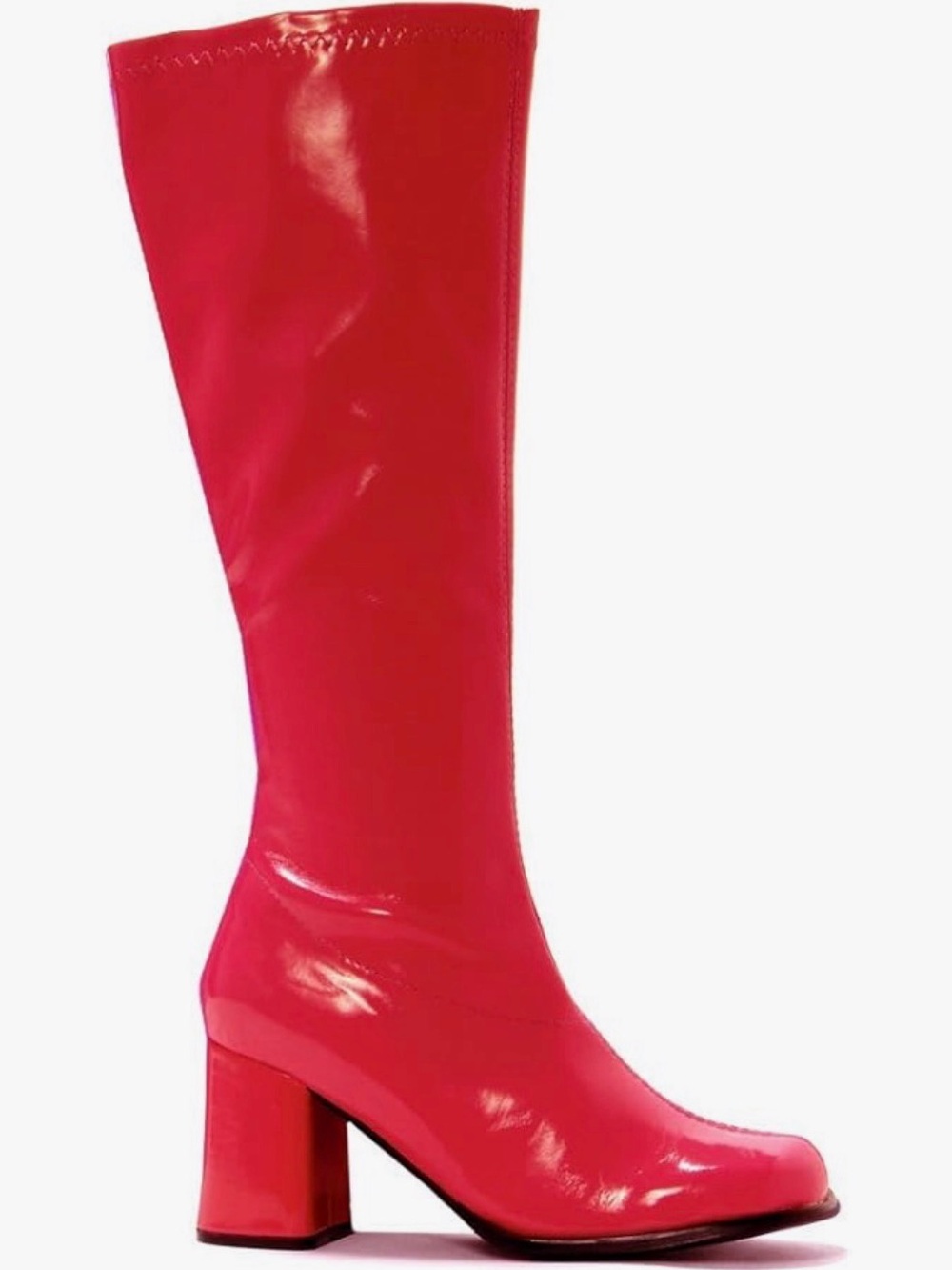 Red Patent Knee-High Block Heel Boots - Women